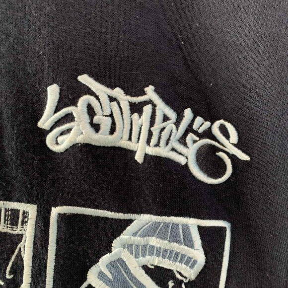 RARE Vintage 90's/Y2K Southpole Graphitti Spraypaint Men's Navy Hoodie - Sz.M - Picture 3 of 7